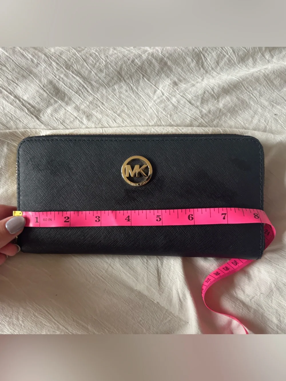Michael Kors Black Zip Wallet with Gold MK Emblem